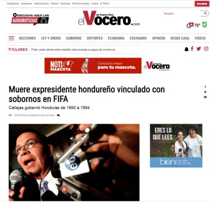 Así reaccionaron medios internacionales tras muerte de Rafael Callejas