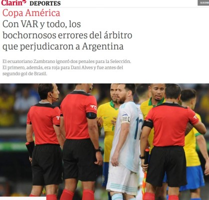 La prensa argentina culpa al árbitro de la derrota contra Brasil: 'SinVARgüenzas'&nbsp;&nbsp;