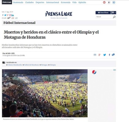 Lo que dice la prensa internacional sobre enfrentamientos entre barras del Olimpia y Motagua