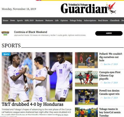 Lo que dice la prensa internacional sobre Honduras y su goleada a Trinidad y Tobago