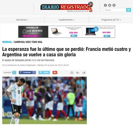 PORTADAS: Así titulan los diarios la eliminación de Argentina de Messi de Rusia 2018