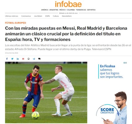 '¿Su último Clásico?': Messi se roba las portadas Real Madrid-Barcelona de la liga española