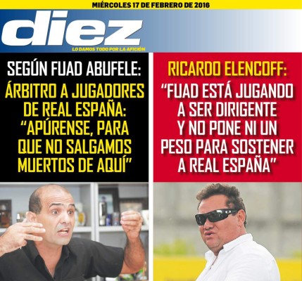 Las portadas digitales de DIEZ para hoy miércoles 17 de febrero