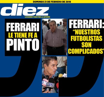 Las portadas digitales de DIEZ de este domingo 21 de febrero del 2016