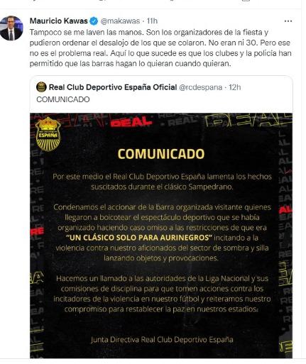 “Terrible” y “clásico manchado”: La prensa internacional y periodistas sobre los incidentes en el Real España-Marathón