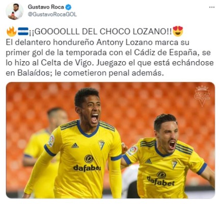 'Dinamitó el partido con movimientos top': Lo que dicen del Choco Lozano tras su nuevo gol con el Cádiz en la Liga Española