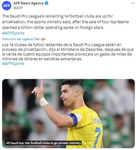 La decisión es seguir haciendo crecer la Liga de Arabia Saudita con grandes fichajes, pero antes tienen que seguir privatizando los clubes.