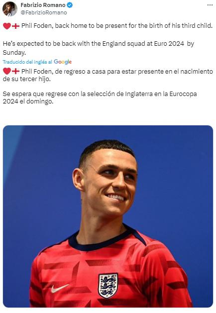 El motivo por el que Phil Foden abandonó la selección de Inglaterra en plena Eurocopa 2024