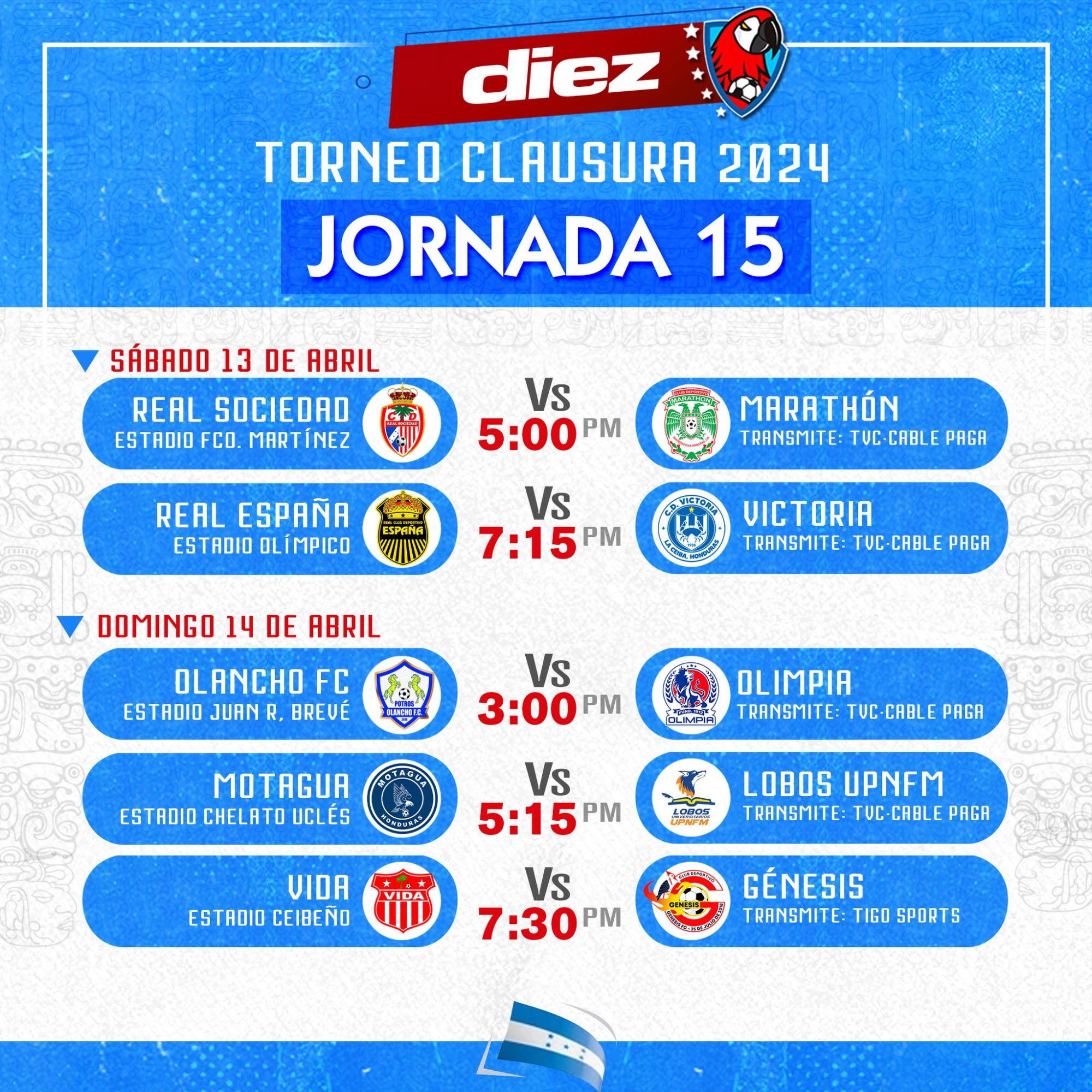 Olancho FC, Motagua y CDS Vida serán locales en la jornada dominical.