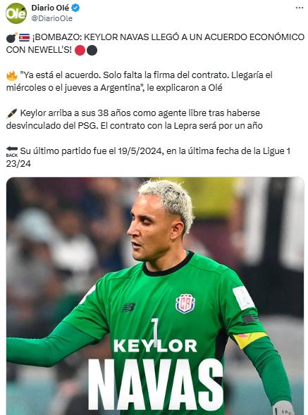 “Bombazo que sacude el mercado; leyenda”: prensa argentina reacciona con la llegada de Keylor Navas