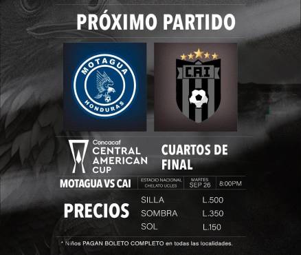 Directiva de Motagua confirma precios de la boletería para el partido ante el CAI de Panamá por la Copa Centroamericana de Concacaf