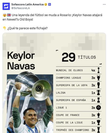 “Bombazo que sacude el mercado; leyenda”: prensa argentina reacciona con la llegada de Keylor Navas