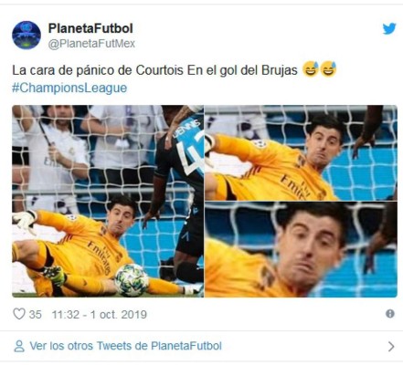 Los memes 'trituran' a Courtois y al Real Madrid por el sufrido empate ante el Brujas