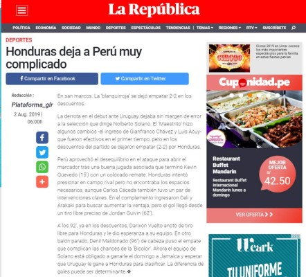 Lo que dice la prensa peruana tras el empate doloroso ante Honduras: 'Un desastre'