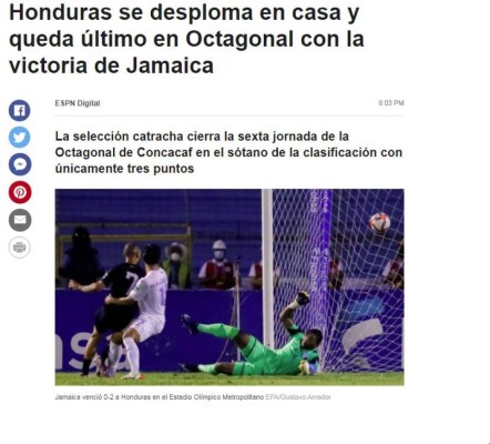 'Da pena', 'desastre' y 'ridículo': lo que dicen los medios nacionales e internacional de la derrota de Honduras ante Jamaica