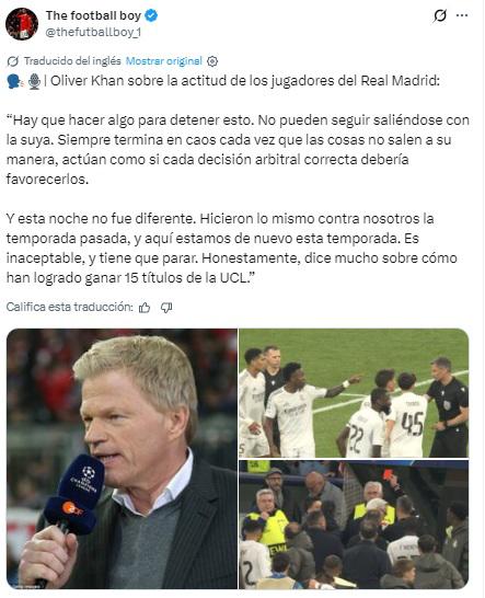 Dice mucho cómo ganaron 15: Oliver Kahn impacta a todo Real Madrid con su postura tras el encontronazo con el árbitro