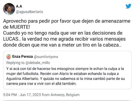 Esposa de futbolista argentino recibe amenaza de muerte por insólito motivo: “No es grato leer que te van a meter un tiro en la cabeza”