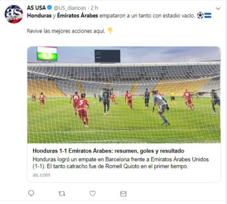 Esto dicen los medios internacionales del empate de Honduras ante Emiratos Árabes
