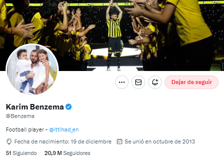 Benzema mantiene solo su cuenta de X activa, pero sigue sin publicar desde hace semanas.