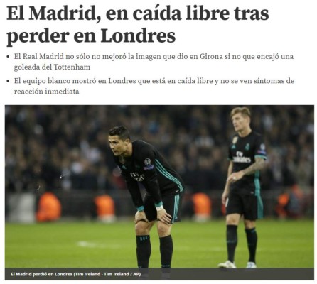 ¡CRISIS! Así reacciona la prensa mundial tras la dura derrota del Real Madrid ante el Tottenham