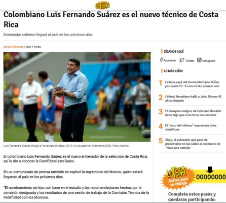 'El más parecido a Pinto, trabajador y metódico': Lo que dice la prensa tica de la llegada de Luis Fernando Suárez