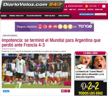 PORTADAS: Así titulan los diarios la eliminación de Argentina de Messi de Rusia 2018