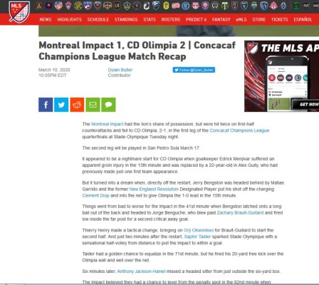 'Ruge y hace historia': Prensa internacional habla del triunfo de Olimpia sobre Impact Montreal