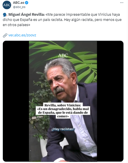 Miguel Ángel Revilla arremetió contra Vinicius por sus declaraciones contra España.