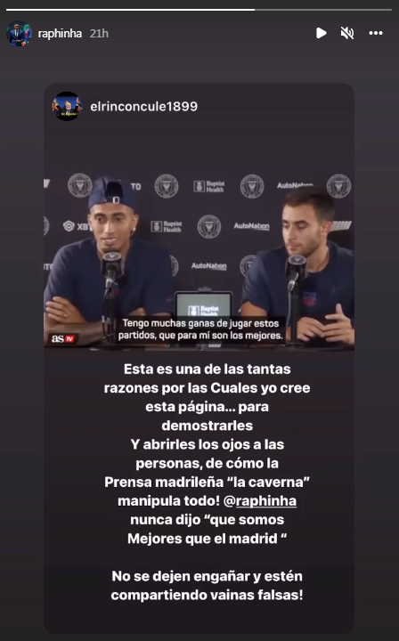Raphinha sale al paso y asegura que nunca dijo ‘‘somos mejores que el Real Madrid’’