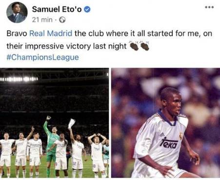 ¿Traicionó al Barça? El mensaje de Eto’o al Real Madrid por avanzar a la final de la Champions... ¡y luego lo borra!