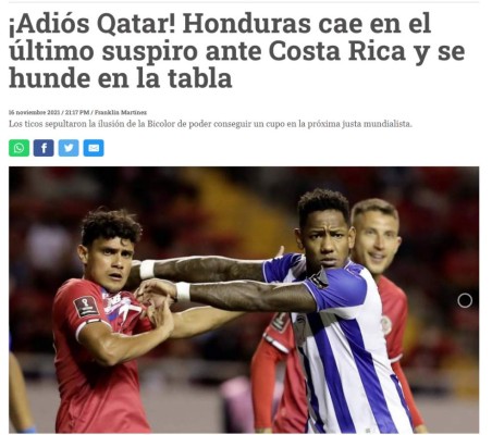 ¡Adiós Qatar, triunfo agónico, Costa Rica sobrevive! Lo que dice la prensa mundial tras el fracaso de la Selección de Honduras