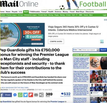 Pep Guardiola y su enorme gesto con el Manchester City luego de ganar el triplete: Sorprendió a todos y revelan la cantidad