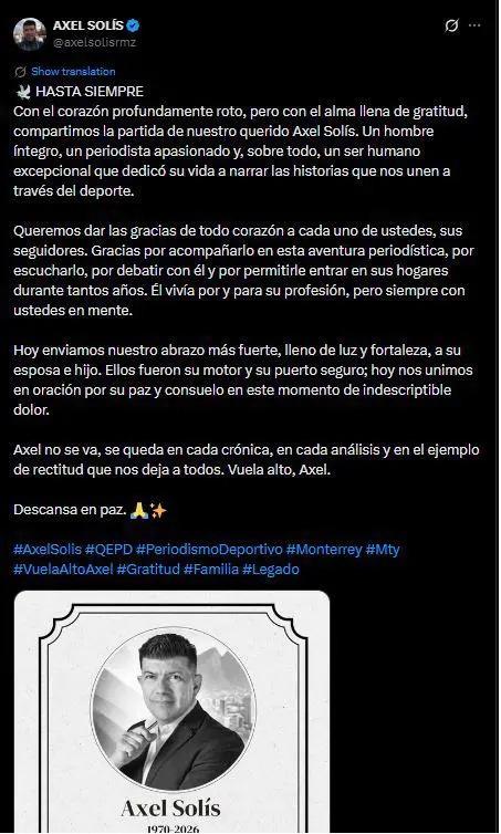 México está consternado: de qué murió Axel Solís, reconocido periodista de Televisa