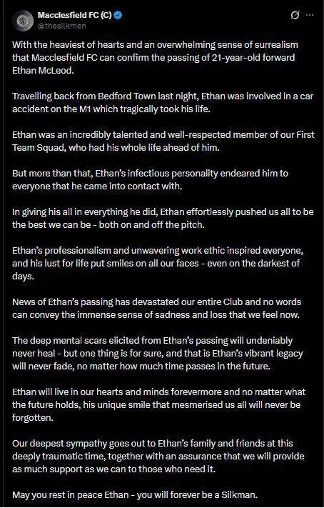 Muere en fatal accidente jugador que pasó por club de la Premier League: duro comunicado y el país que está de luto