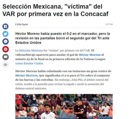 'El VAR y el árbitro mataron a México': Lo que dice la prensa sobre la derrota del Tri contra USA en la Liga de Naciones