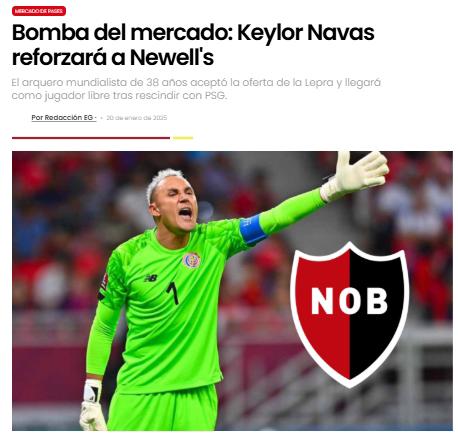 “Bombazo que sacude el mercado; leyenda”: prensa argentina reacciona con la llegada de Keylor Navas