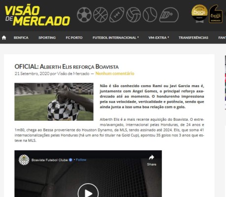 'Poder físico, velocidad y gol': Lo que dicen en EUA y Portugal del fichaje de Alberth Elis con Boavista