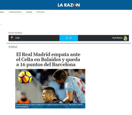 Así reaccionan los medios luego de empate del Real Madrid ante el Celta