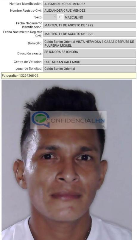 Diario Confidencial HN divulgó los datos de Alexander Cruz, residente de Bonito Oriental, en el departamento de Colón.