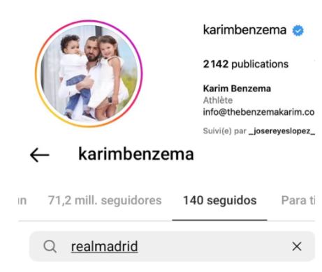 No hay rastros del Real Madrid en la cuenta oficial de Benzema en Instagram.