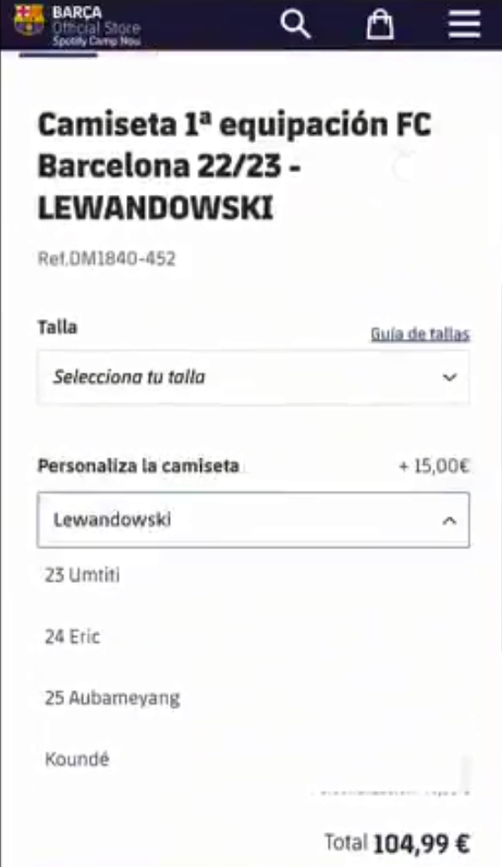 En la we oficial del Barcelona apareció la camiseta de Koundé para poder comprarla.