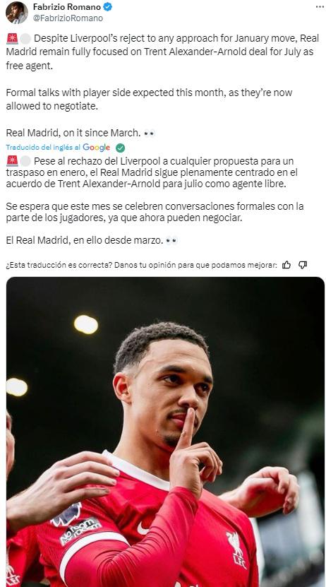 Fabrizio Romano ha confirmado que Liverpool ha dicho que NO al Real Madrid tras la oferta para ficharlo en este mismo mercado de enero.