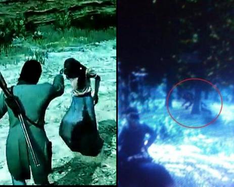 La mujer burro (izq) y el hombre lobo (der) en Red Dead Redemption. La primera, aunque real, se trata de un bug, aunque no por eso deja de ser escalofriante. Y el segundo, un completo fraude.