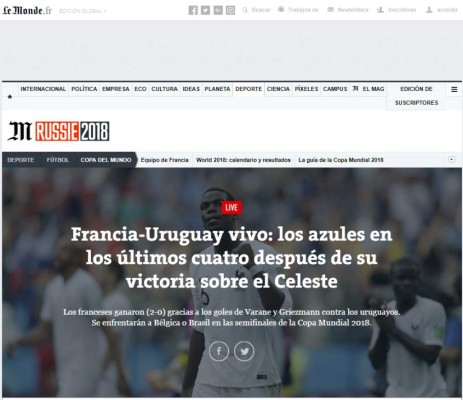 PORTADAS: Medios de Francia optimistas y mucha tristeza en Uruguay
