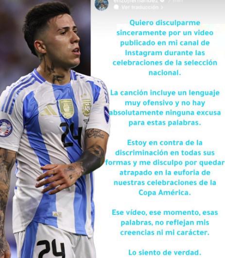 Enzo Fernández pidió perdón: “Lo siento de verdad”.