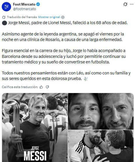 Lo que dice la prensa y clubes por la muerte del papá de Messi: Uno de los pilares...