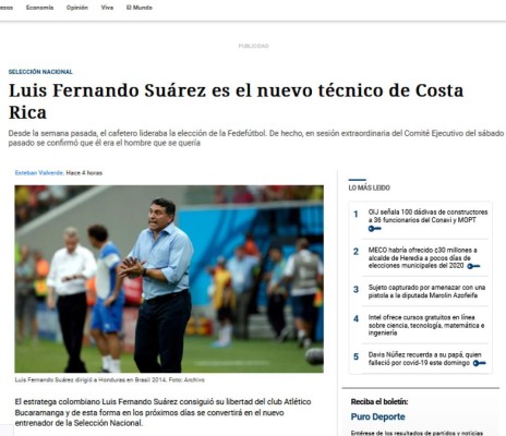 'El más parecido a Pinto, trabajador y metódico': Lo que dice la prensa tica de la llegada de Luis Fernando Suárez