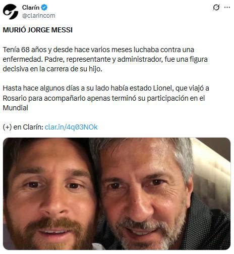 Lo que dice la prensa y clubes por la muerte del papá de Messi: Uno de los pilares...