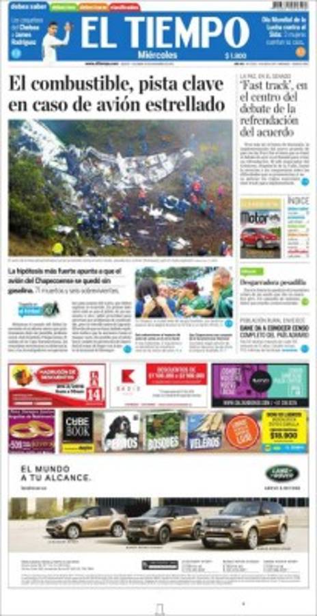 PORTADAS: ¡El mundo llora la tragedia aérea del Chapecoense!