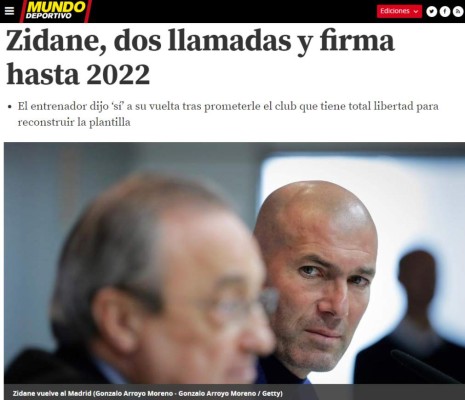 La prensa mundial resalta en sus portadas el regreso de Zidane al Real Madrid